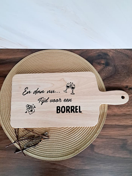 Houten borrelplank met tekst