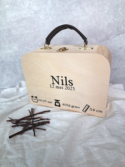 Houten geboortekoffer